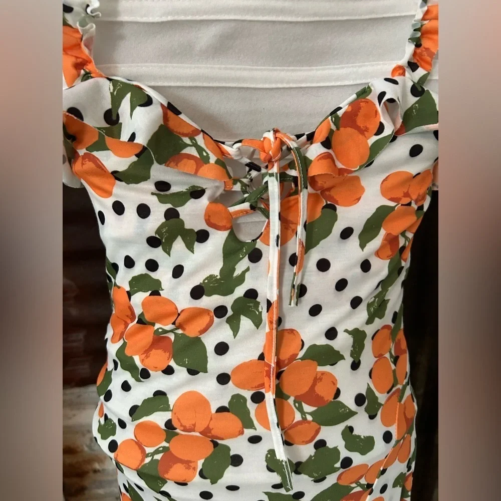 NWT-PrettyLittleThing Orange Print Polka Dot Dress - Picture 3 of 9